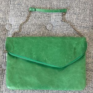 Green Envelope Leather Clutch with Chain Strap